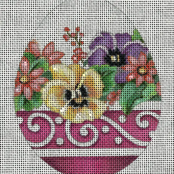 Potted Pansy Egg Needlepoint Canvas