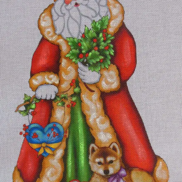 Santa with Wolf Pup Needlepoint Canvas