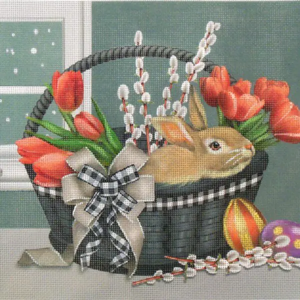 CORAL TULIPS Needlepoint Canvas