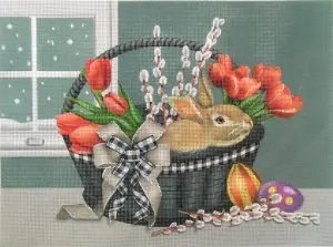 CORAL TULIPS Needlepoint Canvas