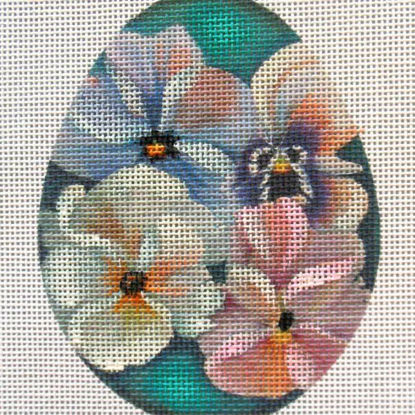 Watercolor Pansies Egg Needlepoint Canvas