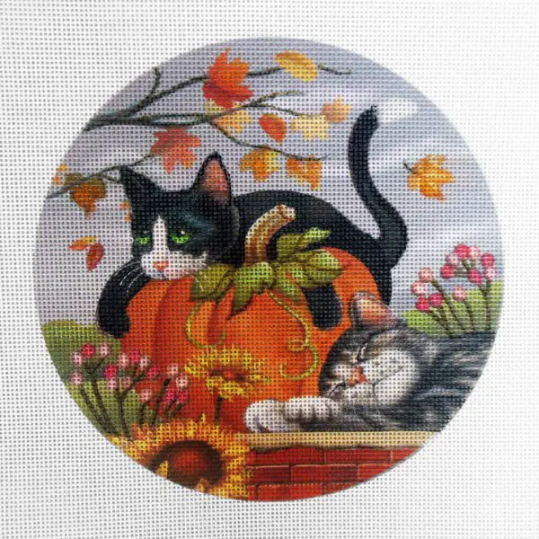 Autumn Chill Cats Needlepoint Canvas