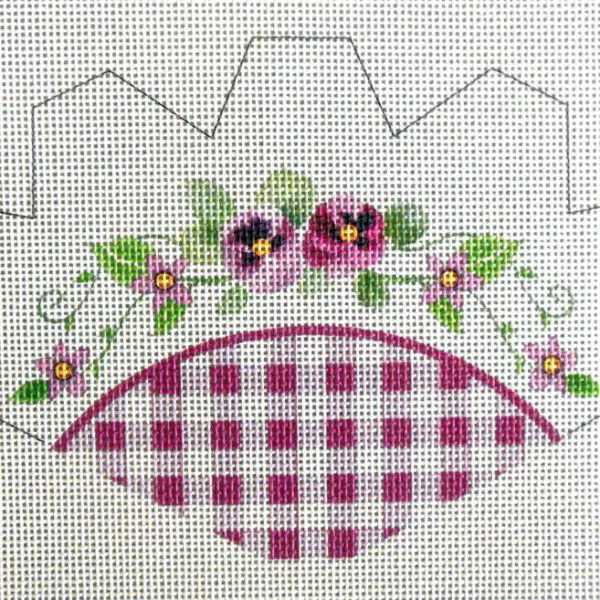 Gingham Pansies Strawberry Needlepoint
