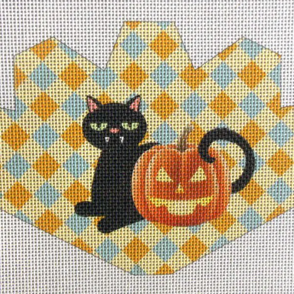 Pumpkin Cat Strawberry Needlepoint Canvas
