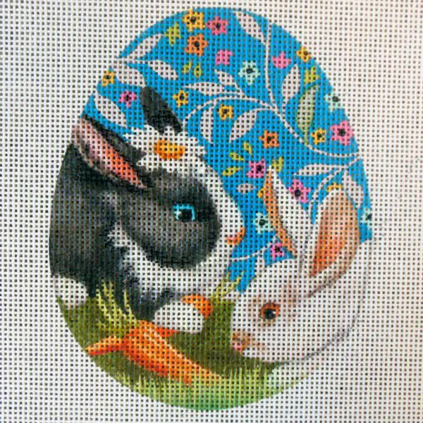 Black & White Bunnies Egg Needlepoint Canvas