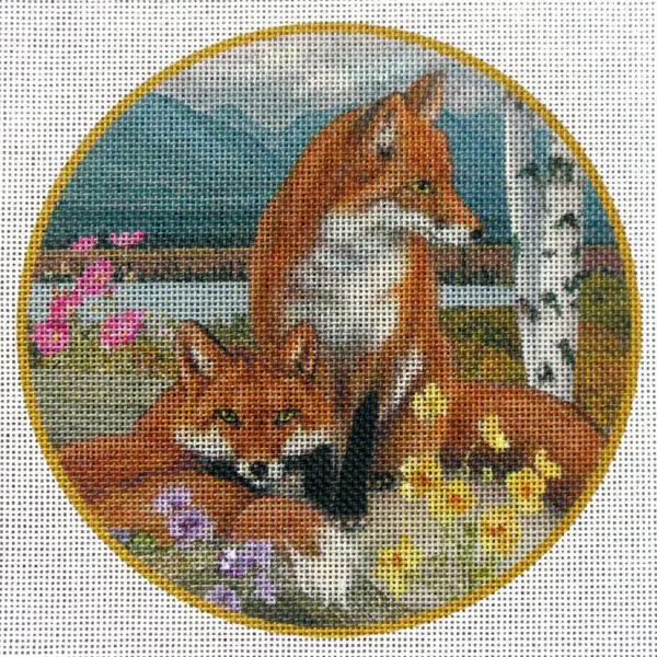 Spring Foxes Needlepoint Canvas