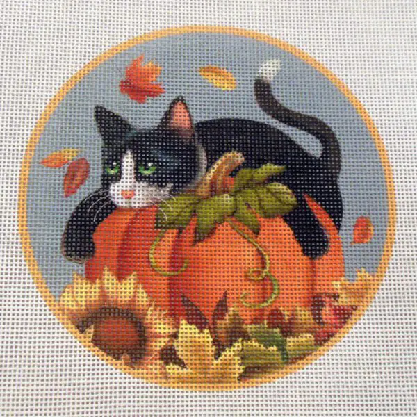 Tuxedo Cat Pumpkin Needlepoint Canvas