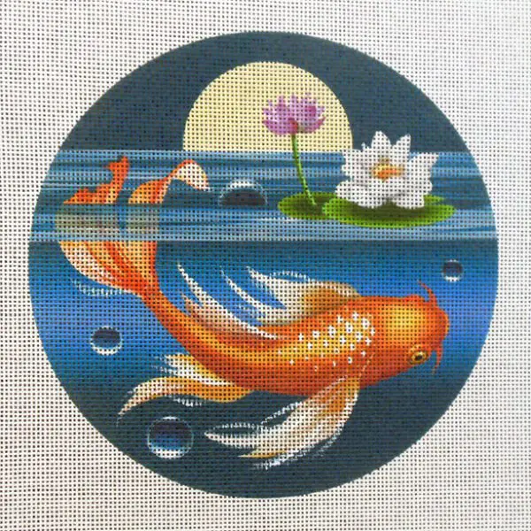 Moonlit Butterfly Koi Fish Needlepoint Canvas