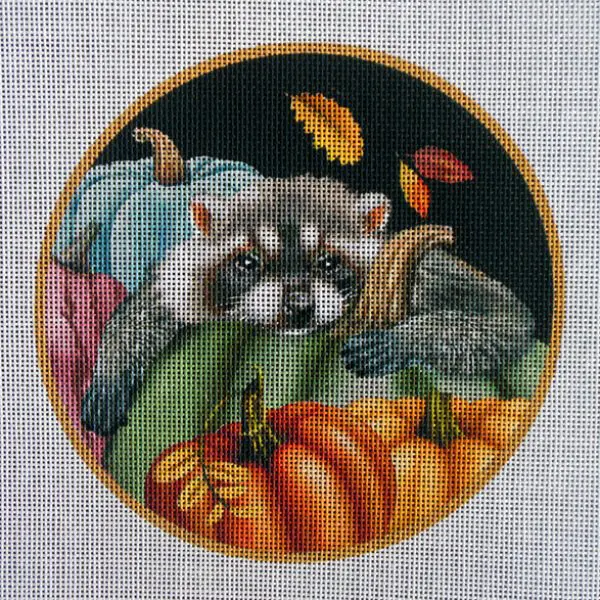 Raccoon in Pumpkin Patch Needlepoint Canvas