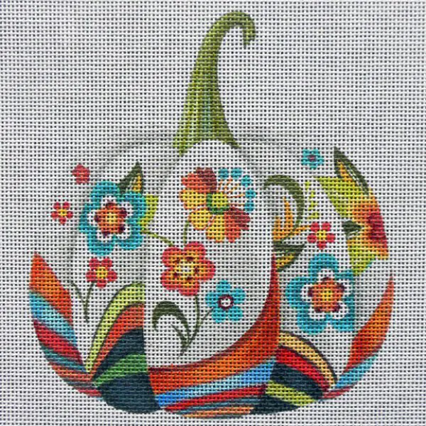 Retro Floral Pumpkin Needlepoint Canvas