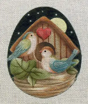 Love Birds Nest Egg Needlepoint Canvas