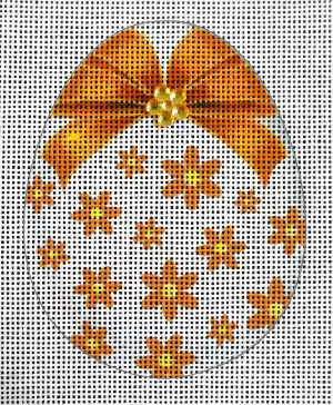 Tangerine Orange Floral Egg Needlepoint Canvas