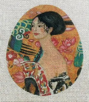 Klimt "Woman with Fan" Egg Needlepoint Canvas