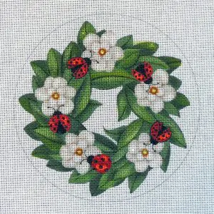 Ladybug Magnolia Wreath Needlepoint Canvas