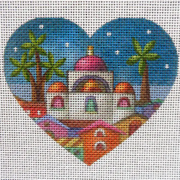 Jerusalem Palms Heart Needlepoint Canvas