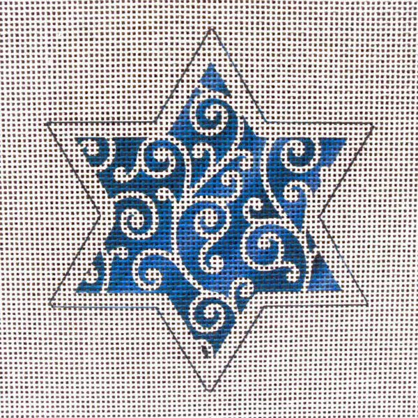 Blue Swirl Star of David Needlepoint Canvas