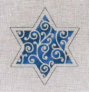 Blue Swirl Star of David Needlepoint Canvas