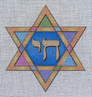 Chai Star of David Needlepoint Canvas