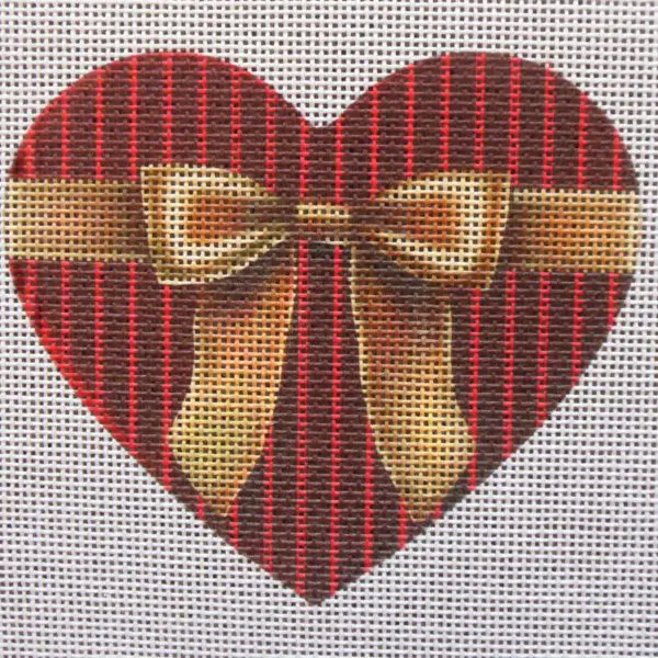 Crimson Pinstripe Heart Needlepoint Canvas