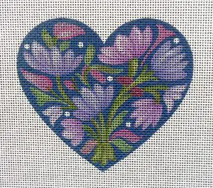 Snowy Crocus Heart Needlepoint Canvas, Blue