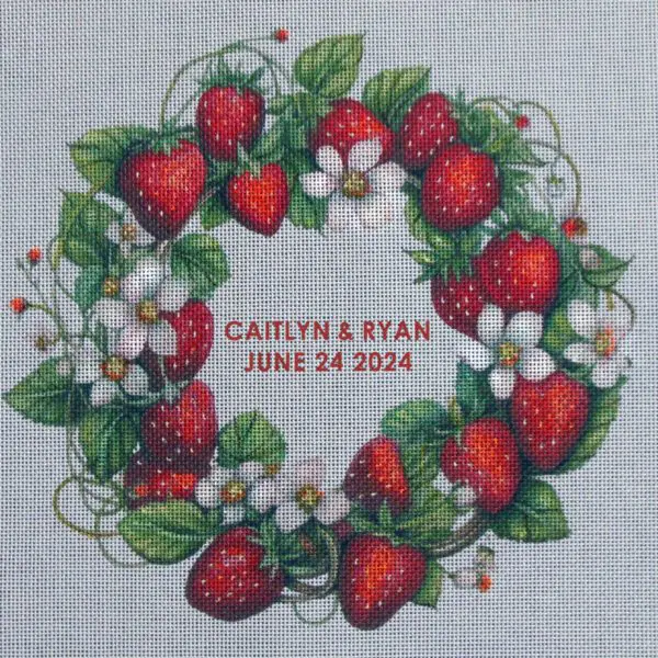 Strawberry Wreath Needlepoint Canvas (Personalize Option)