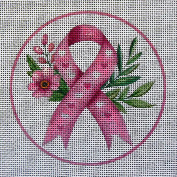 Pink Ribbon Flower Needlepoint Canvas