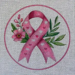 Pink Ribbon Flower Needlepoint Canvas