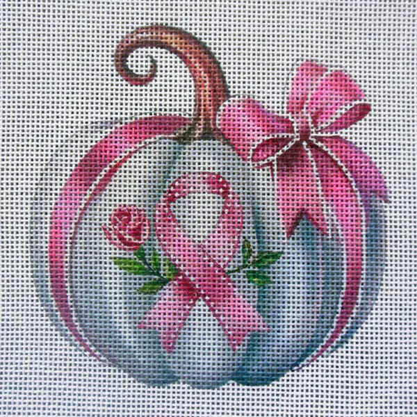 Pink Ribbon Pumpkin Needlepoint Canvas