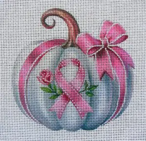 Pink Ribbon Pumpkin Needlepoint Canvas