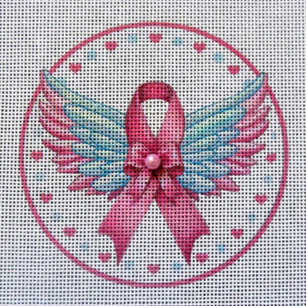 Pink Ribbon Angel Wings Needlepoint Canvas