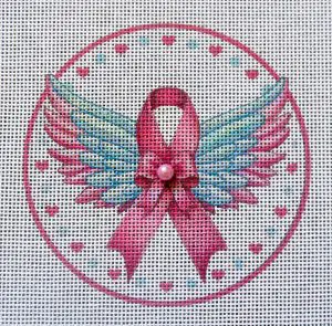 Pink Ribbon Angel Wings Needlepoint Canvas