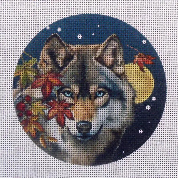 Autumn Moon Wolf Needlepoint Canvas