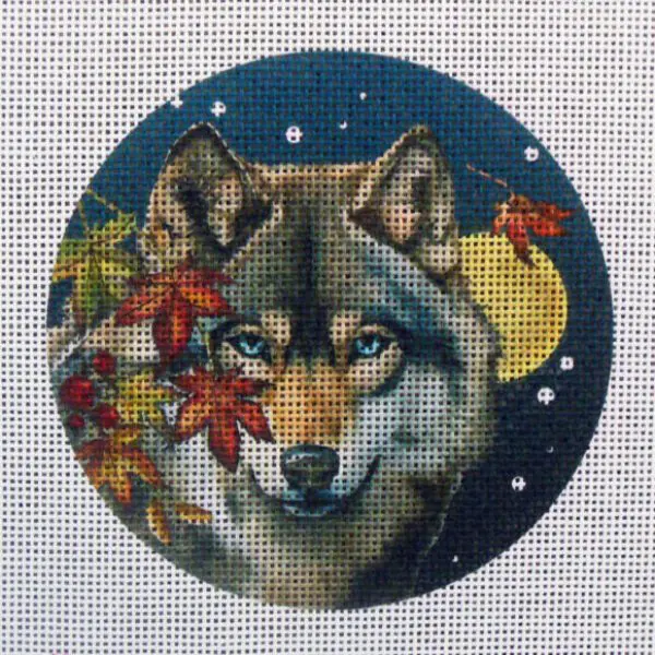 Autumn Moon Wolf Needlepoint Canvas