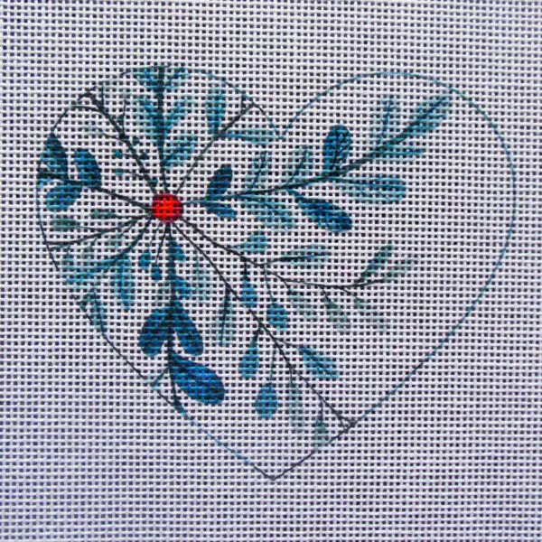 Winterberry Spray Heart Needlepoint Canvas