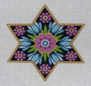 6.5" Pink Flower Star of David Needlepoint Canvas