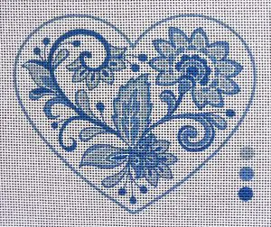 6.5" Tobacco Leaf Chinoiserie Heart Needlepoint Canvas