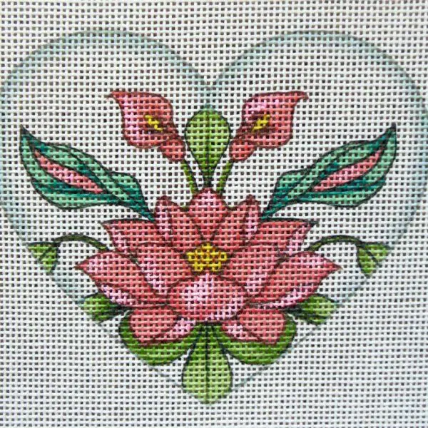 Pink Lotus Heart Needlepoint Canvas