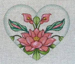 Pink Lotus Heart Needlepoint Canvas