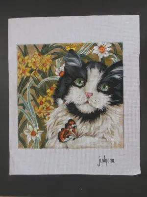 Cat with Butterfly Needlepoint Canvas