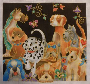 Doggie Crowd Pillow Needlepoint Canvas
