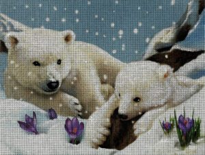 Snowy Polar Bears Needlepoint Canvas