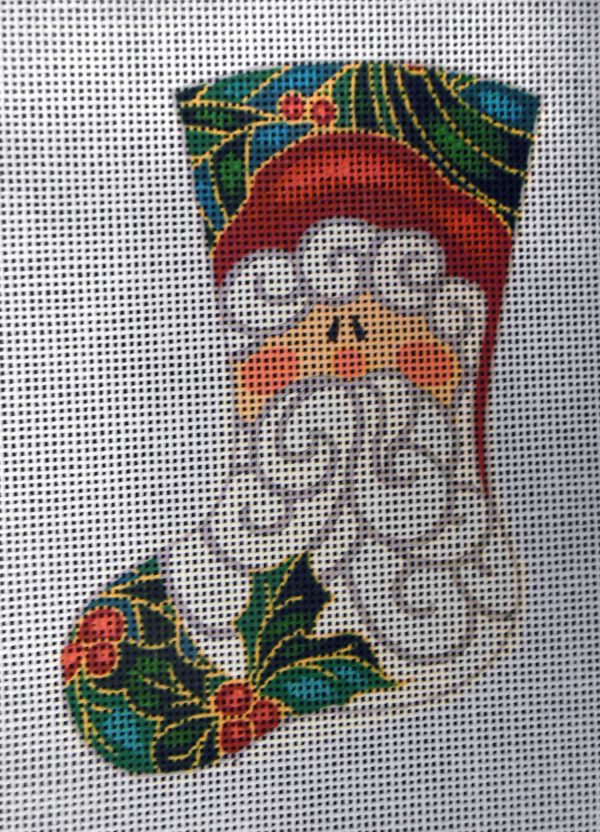 Santa in Holly Needlepoint Canvas