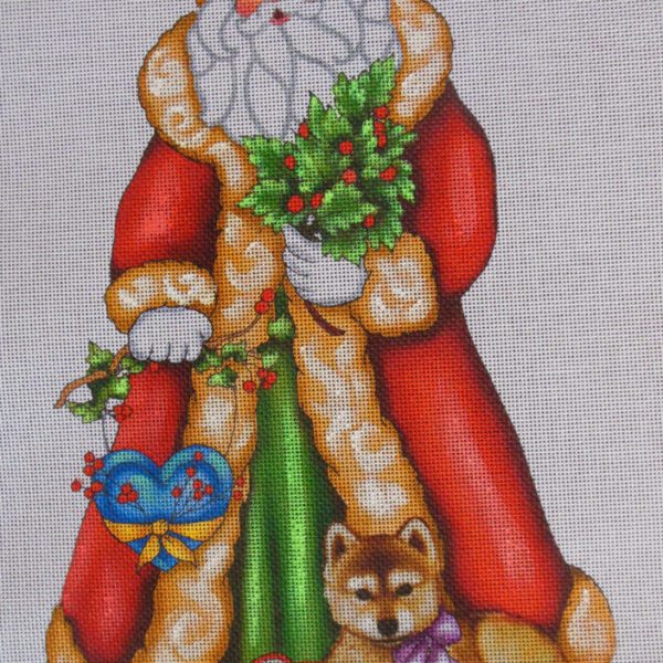 Santa with Wolf Pup Needlepoint Canvas