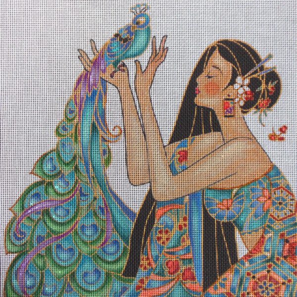 Lady with Peacock Needlepoint Canvas