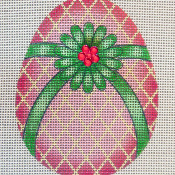 Tourmaline Pink Flower Egg Needlepoint Canvas