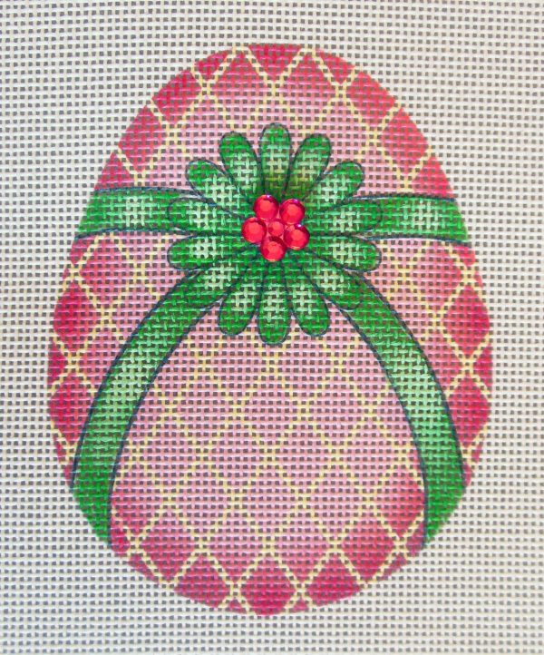 Tourmaline Pink Flower Egg Needlepoint Canvas