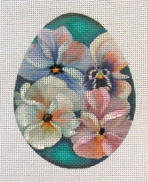 Watercolor Pansies Egg Needlepoint Canvas