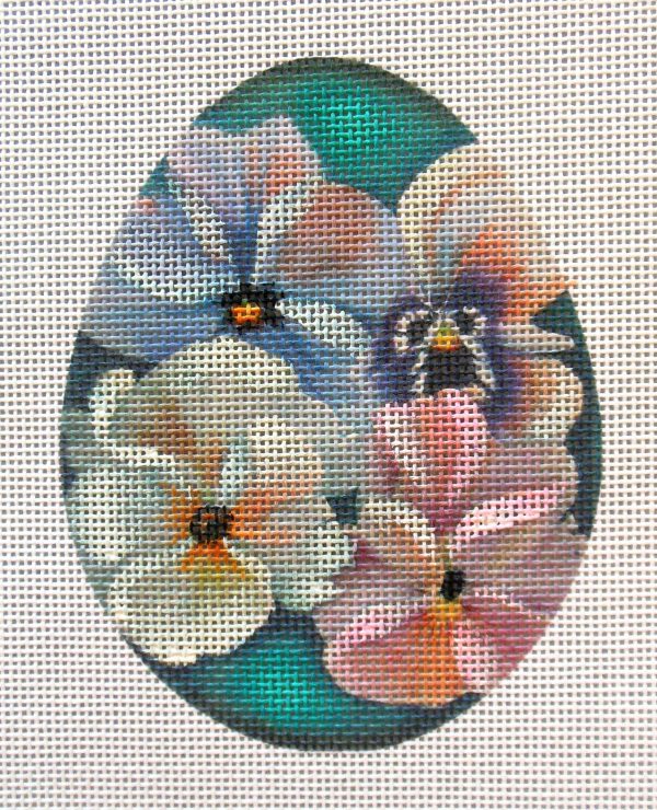 Watercolor Pansies Egg Needlepoint Canvas