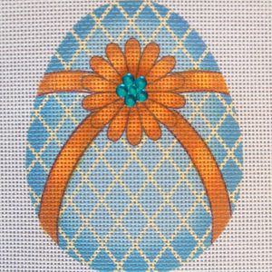 Sapphire Blue Flower  Egg Needlepoint Canvas