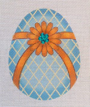 Sapphire Blue Flower  Egg Needlepoint Canvas